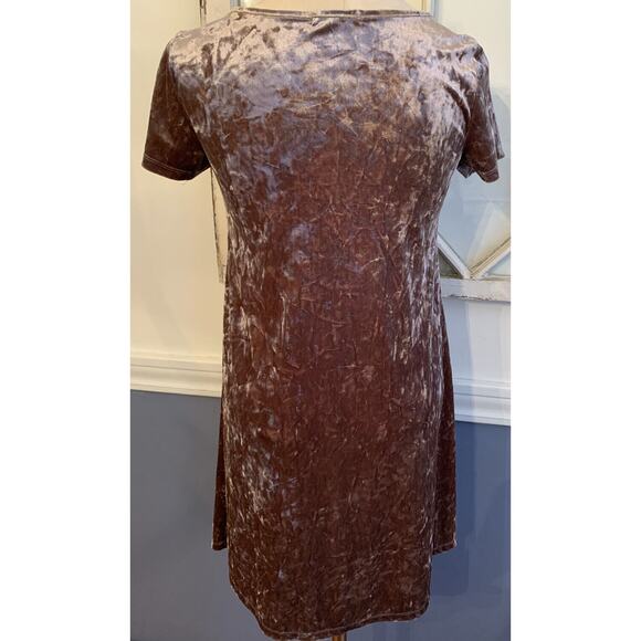 Small Socialite Women's Pink Mauve Velour Dress A-Line Stretch Short Sleeve - Picture 4 of 5